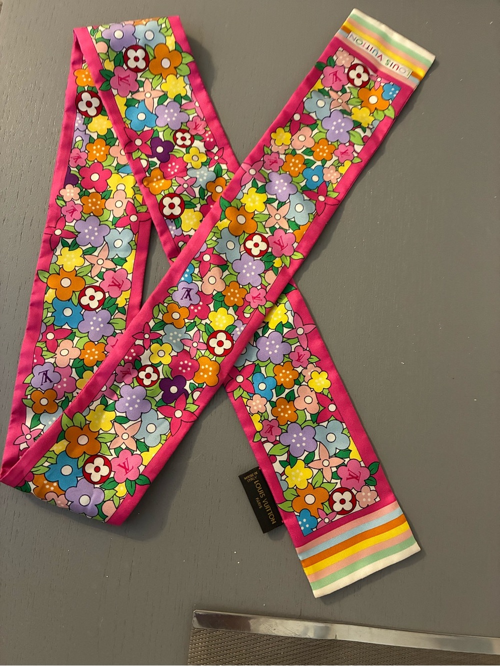 Louis Vuitton women’s  Multicolor Floral Twilly with Pink Border